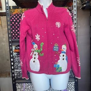 Star Blue Originals Pink Snowman Beaded Rhinestone Sweater